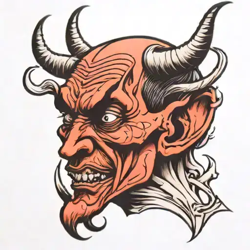 devil whispering in ear black and 1 ear tattoo design idea