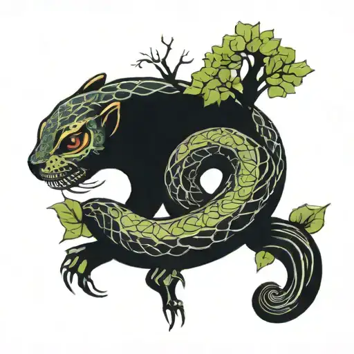 snaking eating its own tail with tree growing from the middle  tattoo design idea