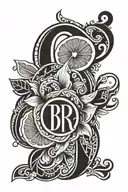 lemon with initials "BR" tattoo design idea