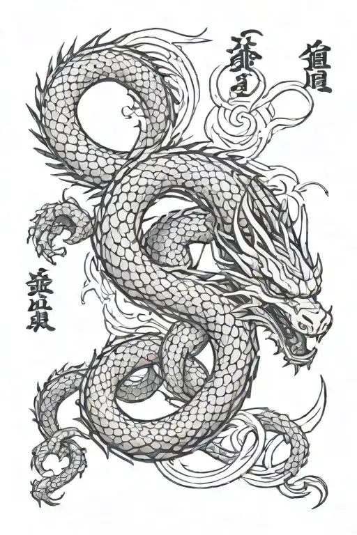tattoo for male thigh dragon is long and winding in Japanese style without flowers, katanas and inscriptions tattoo design idea
