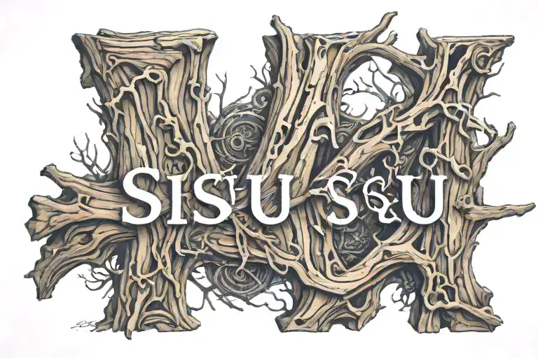 sisu wording spelled with driftwood tattoo design idea