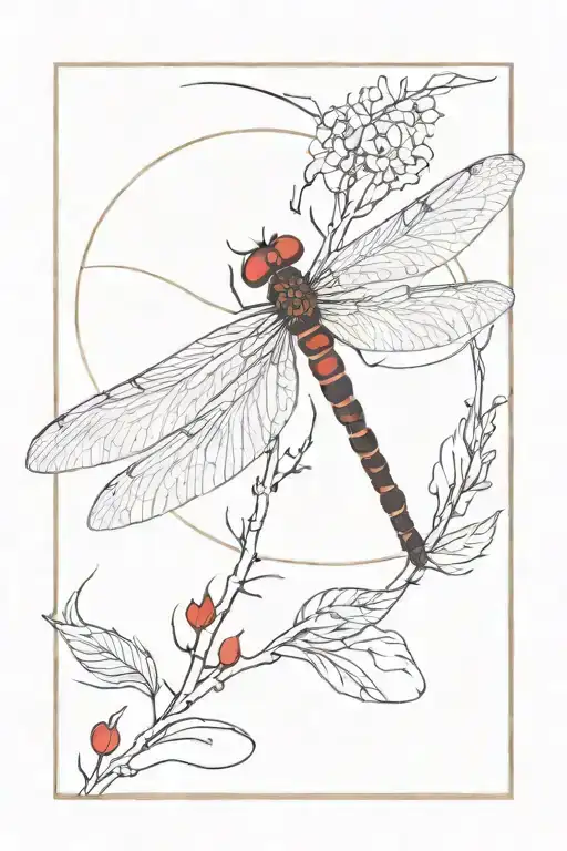 fineline temple red ink and dragonfly black ink tattoo tattoo design idea