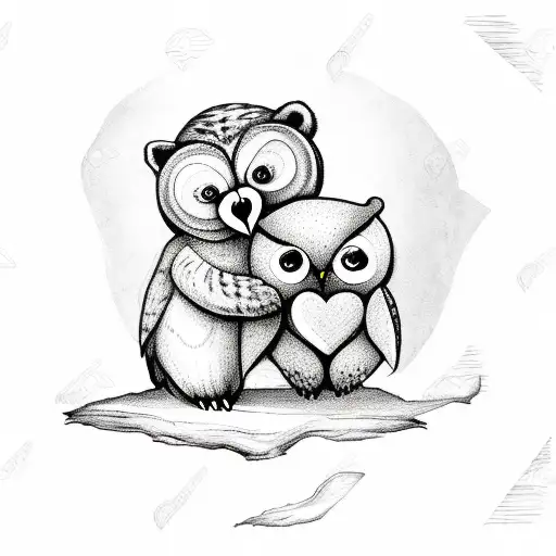 Teddy bear and owl hugging a heart tattoo design idea
