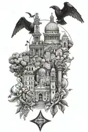 An intricate design combining Italian landmarks with symbols of family and loyalty tattoo design idea