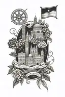 An intricate design combining Italian landmarks with symbols of family and loyalty tattoo design idea
