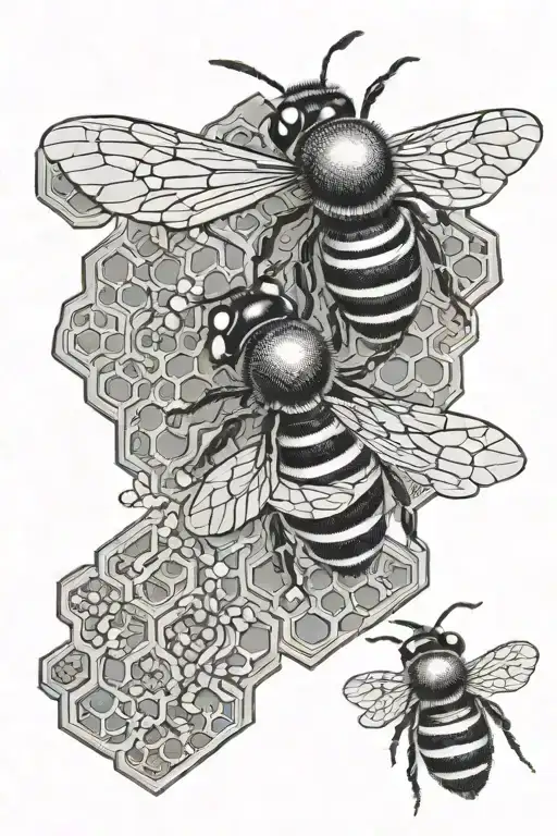 3d bees and honey comb tattoo design idea