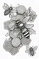 3d bees and honey comb tattoo design idea