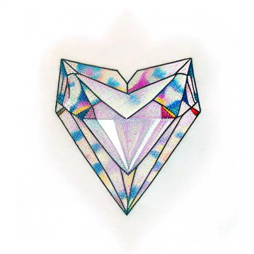 A heart-shaped diamond with intricate crystal patterns tattoo design idea