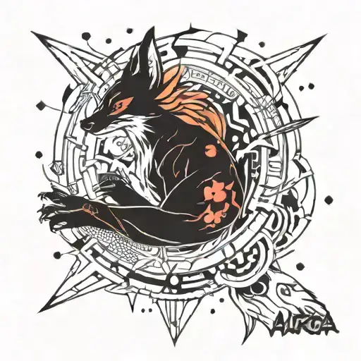naruto belly seal with kurama around it luminous points tattoo design idea