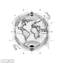 mapa del mundo con una brujula tattoo design idea