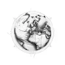 mapa del mundo con una brujula tattoo design idea
