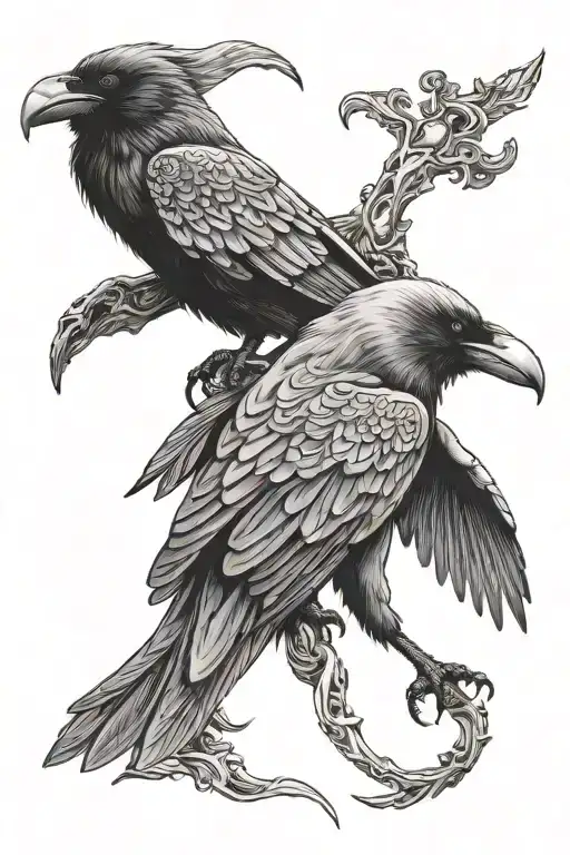 Norse ravens Huginn and Muninn tattoo design idea