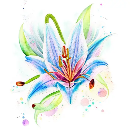 watercolor lily with extra long stem and swirly leaves  tattoo design idea