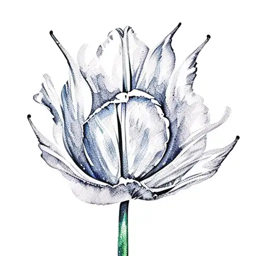 watercolor tulip with long stem and swirly leaves  tattoo design idea
