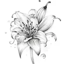 watercolor lily with extra long stem and swirly leaves  tattoo design idea