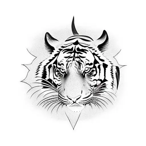 tiger with demon and koi carp tattoo design idea