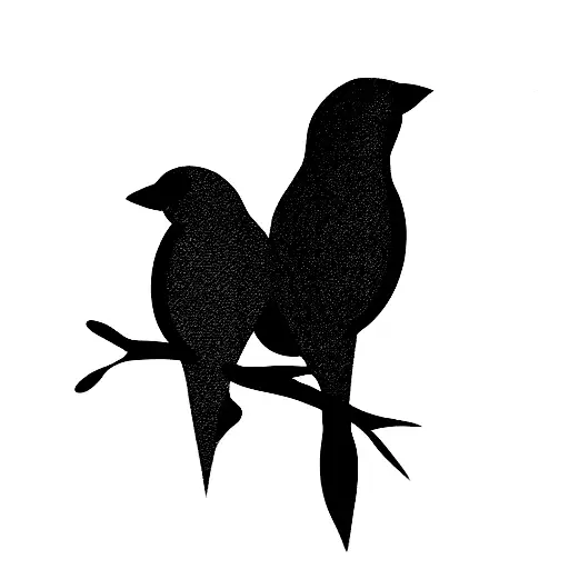 2 silhouett finch birds and smaller finch bird standing side by side  tattoo design idea