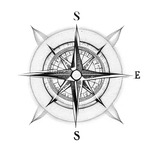 A tattoo of a compass rose surrounded by coffee beans and musical notes tattoo design idea