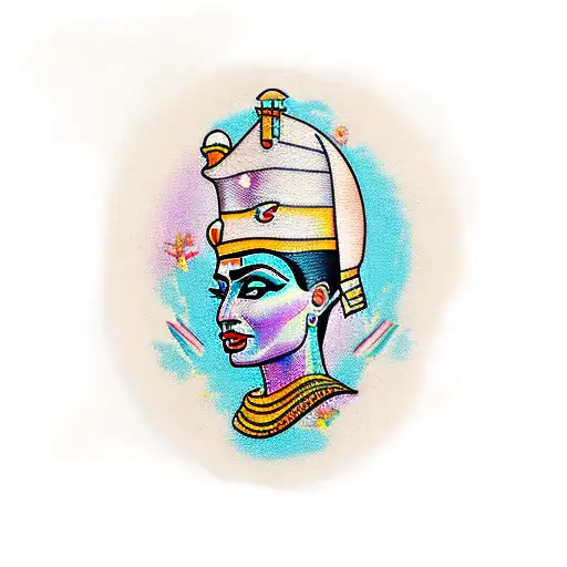 nefertiti, flores, passaros tattoo design idea