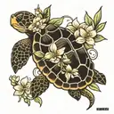 turtle and jasmine flower   tattoo design idea