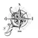 poseidon, compass, sailship, octopuss, old map adriatic tattoo design idea