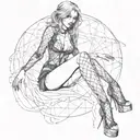 Sexy Woman, Gothic Makeup, Goth, Black tight clothes, Revealing outfit, G-string, Fishnet Stockings, Torn Fishnet tattoo design idea