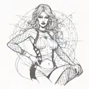 Sexy Woman, Gothic Makeup, Goth, Black tight clothes, Revealing outfit, G-string, Fishnet Stockings, Torn Fishnet tattoo design idea