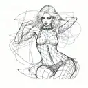 Sexy Woman, Gothic Makeup, Goth, Black tight clothes, Revealing outfit, G-string, Fishnet Stockings, Torn Fishnet tattoo design idea