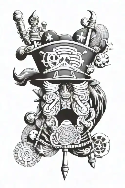 one piece flag under the skin with luffy at the marinford solemn ceremony tattoo design idea