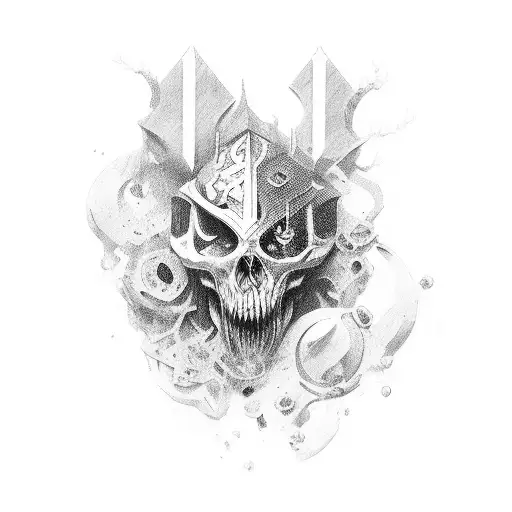 um corvo, um rei de xadrez e um formão e esquadro  tattoo design idea