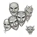 3 different masks tragedy and comedy tattoo design idea