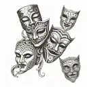 3 different masks tragedy and comedy tattoo design idea