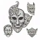 3 different masks tragedy and comedy tattoo design idea