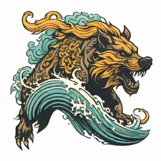 body boar & wave crashing tattoo design idea