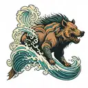 body boar & wave crashing tattoo design idea