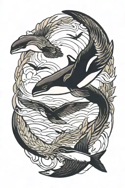 orca and eagle soaring tattoo design idea