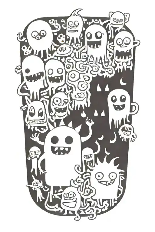 monster doodle sheet ghost tattoo design idea