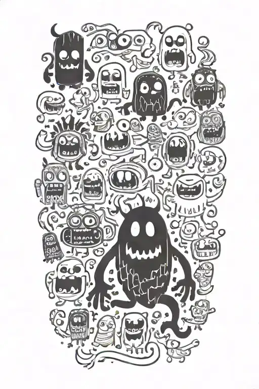 monster doodle sheet ghost tattoo design idea