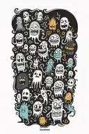 monster doodle sheet ghost tattoo design idea