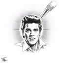 Elvis Presley on stage with spotlights and TCB symbol tattoo design idea