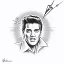 Elvis Presley on stage with spotlights and TCB symbol tattoo design idea