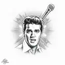 Elvis Presley on stage with spotlights and TCB symbol tattoo design idea