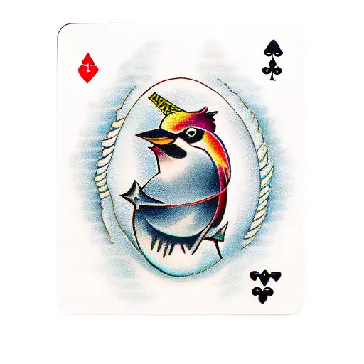 bird with ace of spades card in mouth tattoo design idea