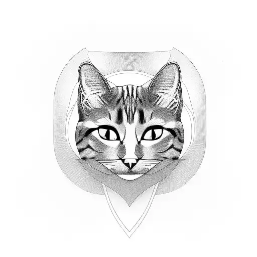 A bold and graphic blackwork design of a cat's face morphing into the shape of the letter M tattoo design idea