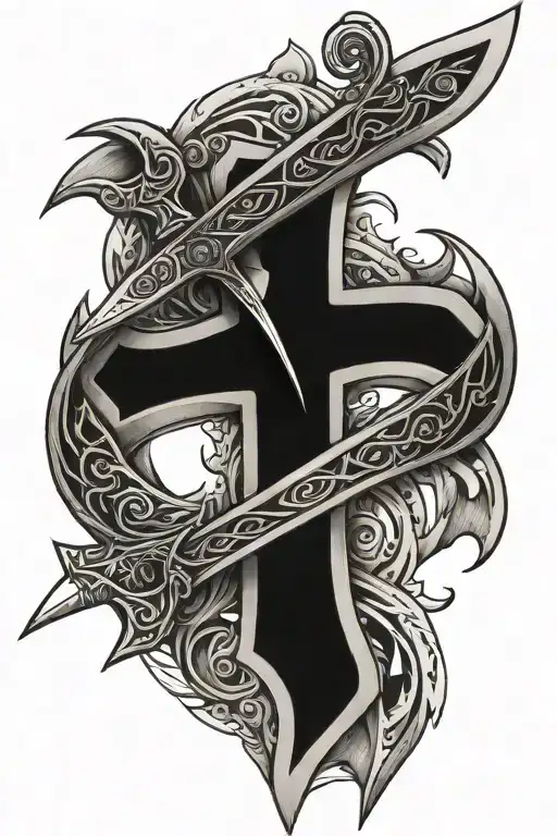 Hebrew sickle and Templar sword overlapping each other tattoo design idea