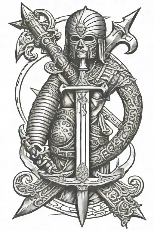 Egyptian sickle crossing with a Templar sword tattoo design idea