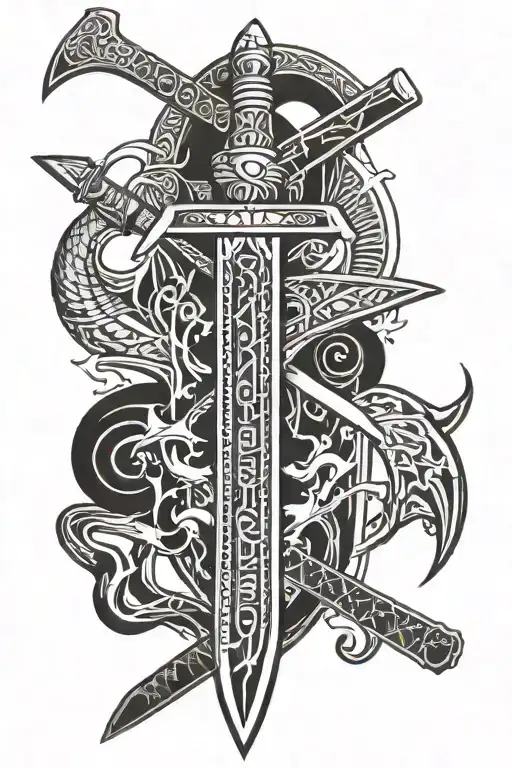 Egyptian sickle crossing with a Templar sword tattoo design idea