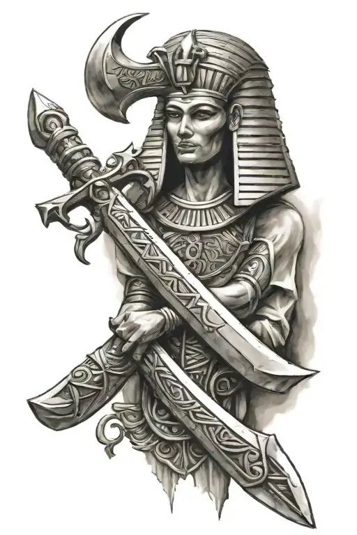 Egyptian sickle next to Templar sword tattoo design idea