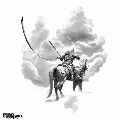 cavalry crossed sabers with clouds tattoo design idea