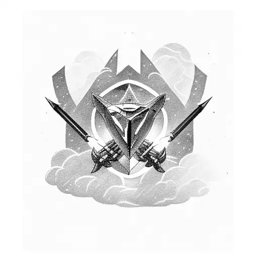 crossed sabers with clouds and arrowhead tattoo design idea